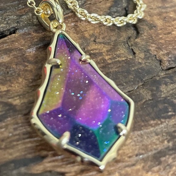 NWT Kendra Scott Fauceted Alex Convertible Necklace in Iridescent Blue Goldstone - Picture 4 of 4